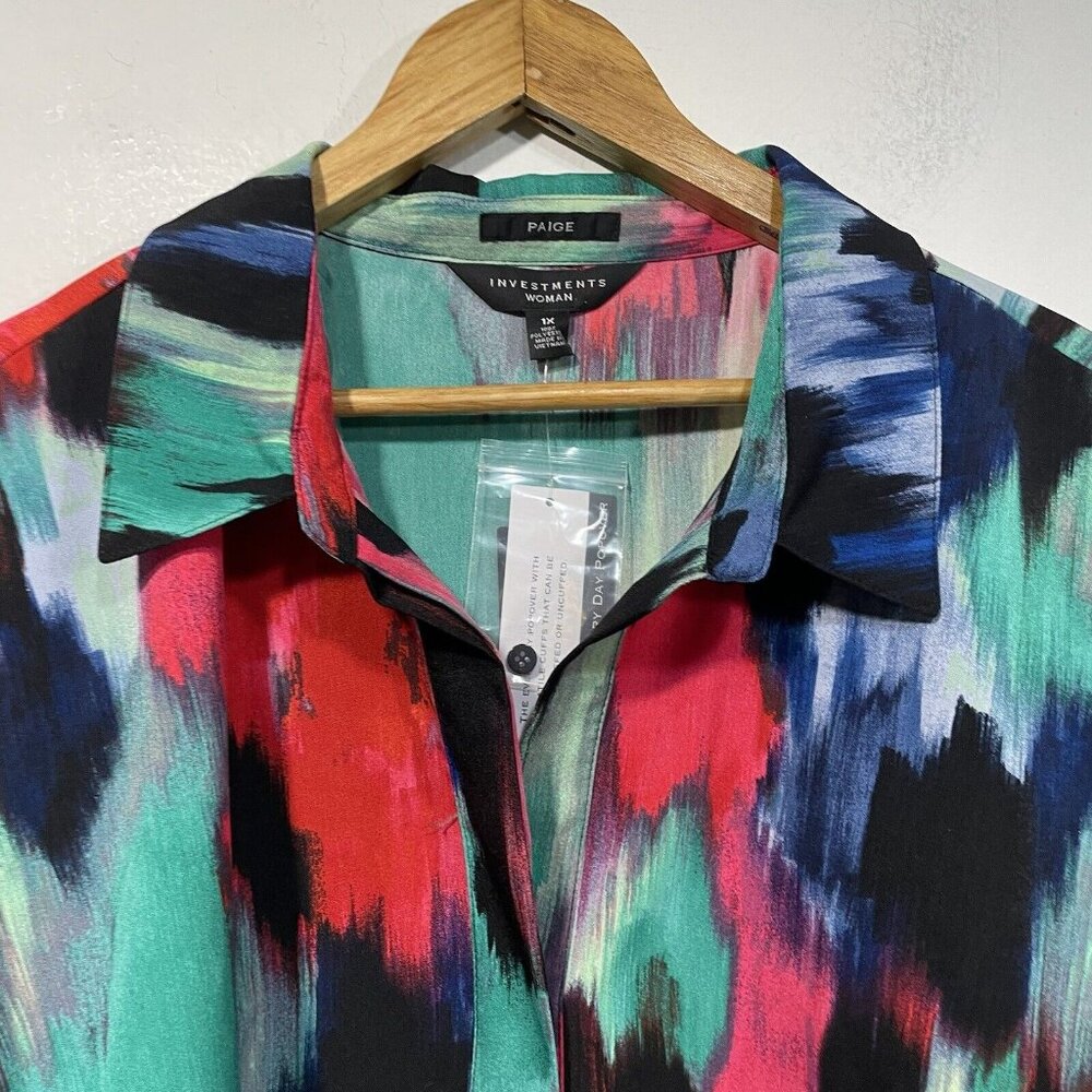 Investments Womens 1X Paige Everyday Popover Watercolor Blouse NWT Office Artsy - Picture 2 of 11